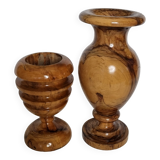 Two decorative vases in turned olive wood, 27 cm