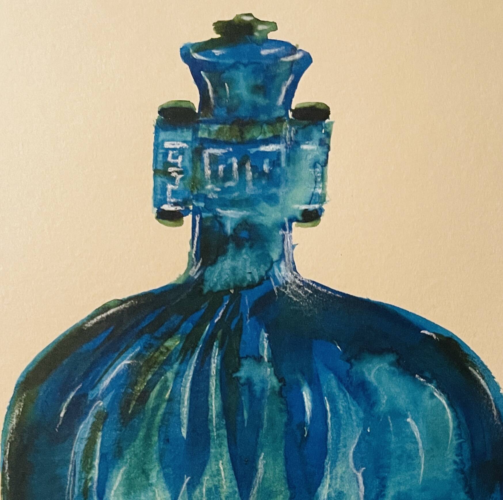 Watercolour and ink table vase Wabi Sabi collection Asia