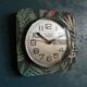 Vintage formica square silent wall clock "Kiplé black green red"