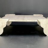 Large square travertine coffee table by Claude Berraldacci. 1990s. France.