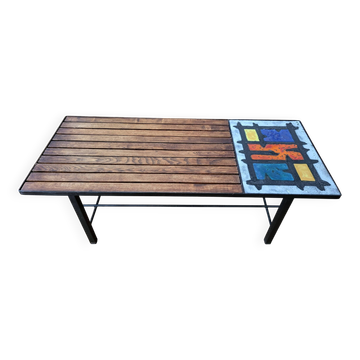 Table basse Madoura Jouver Bois et céramique Design Scandinave France 1960