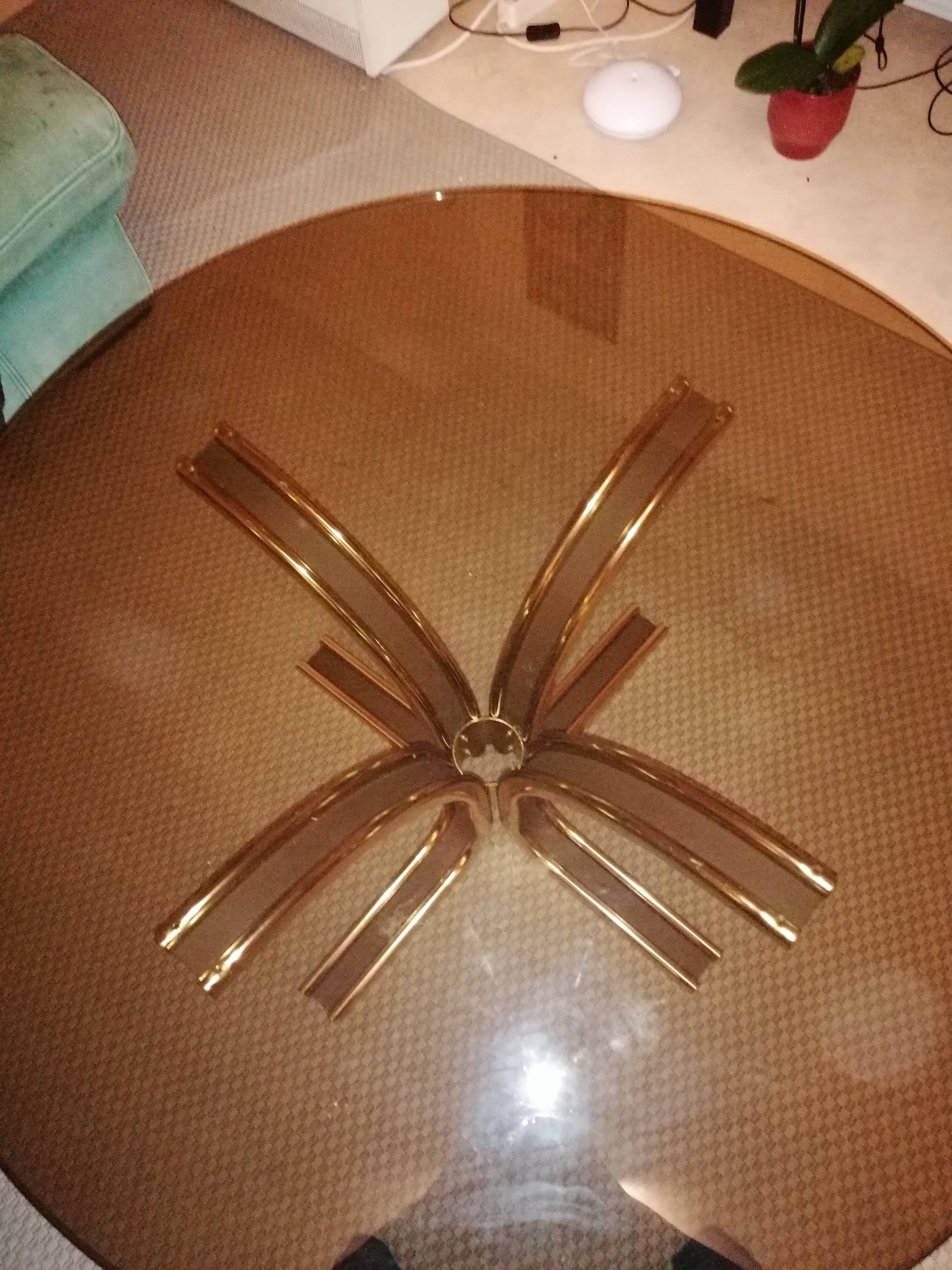 Coffee table in brass, brushed steel and glass top attributed to gastone rinaldi 1970 70s
