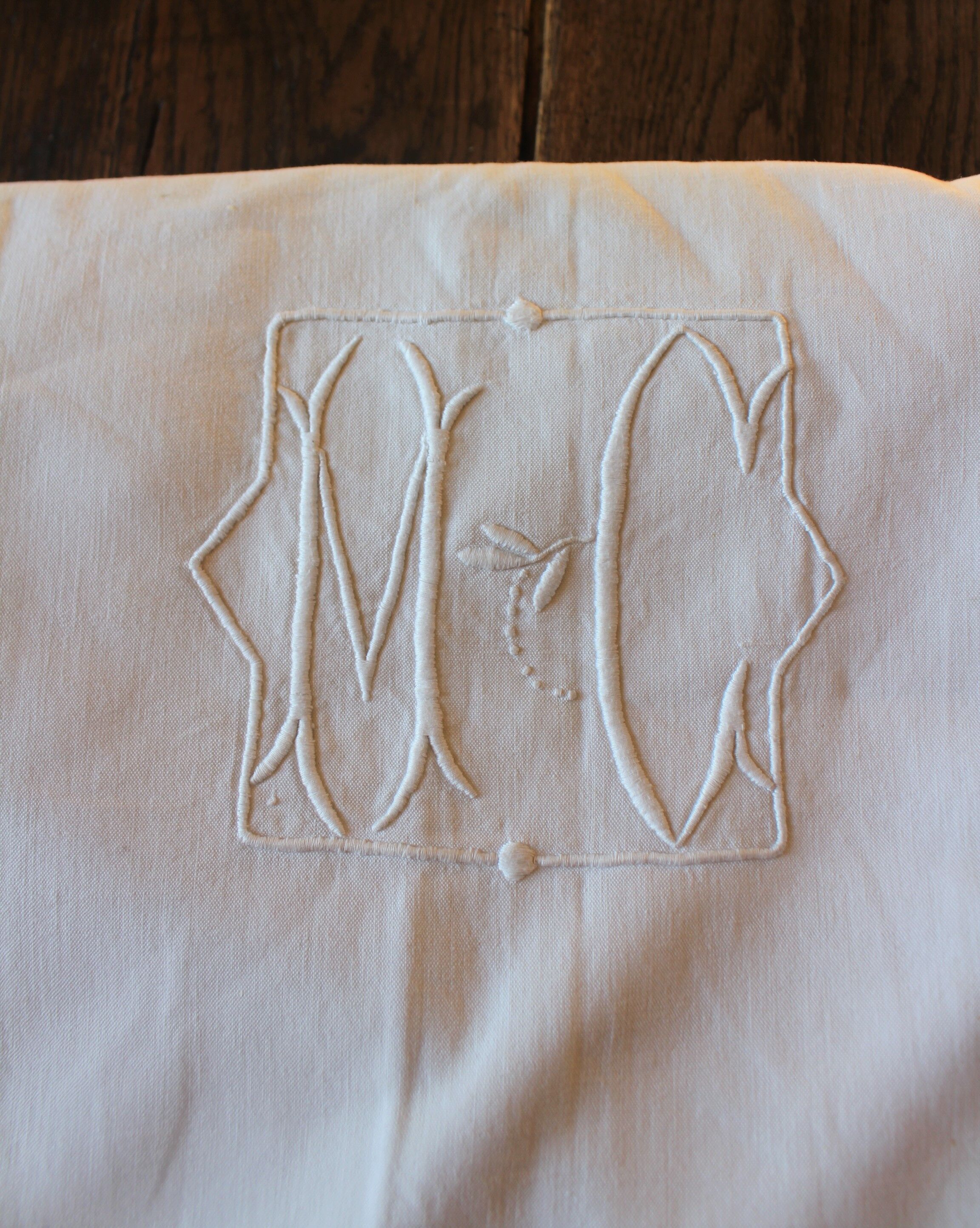 Old white sheet Monograms M C