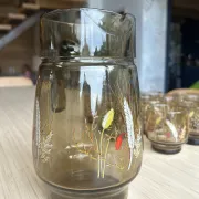 Large vintage orangeade service with smoky glass, country decor from the 70s - 14 pieces.