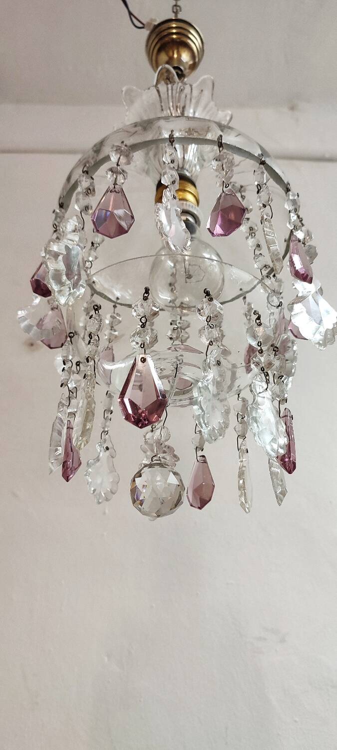 Lámpara de techo de cristales. Francia, 1950s.