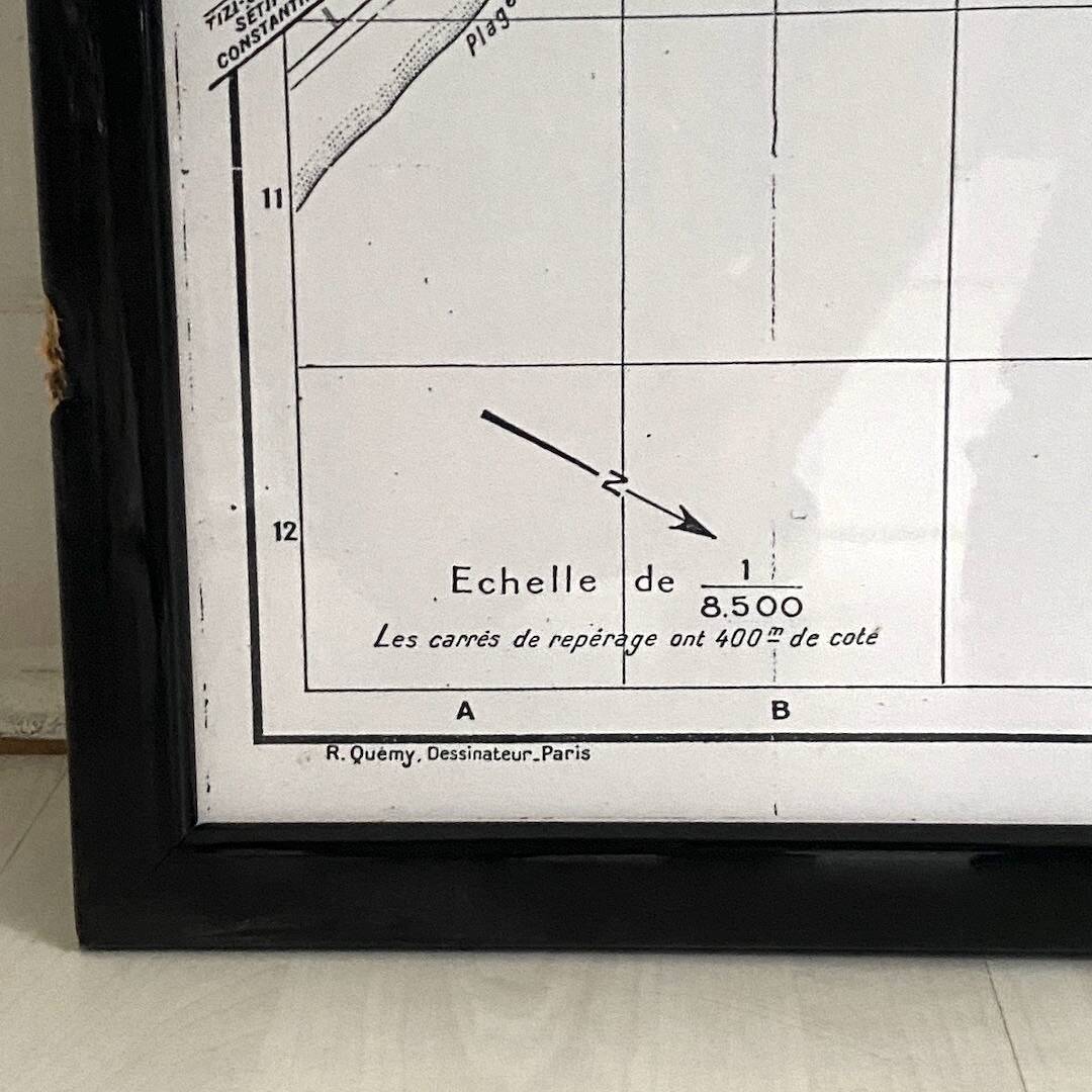 Vintage map of Algiers 1958, framed in wood and glass.