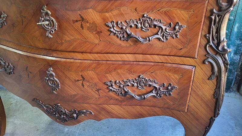 ROSEWOOD COMMODE WITH 2 DRAWERS AND OCHRE MARBLE TOP