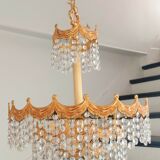 Post Art Deco 4-Tier Gold-Plated Brass & Crystal Chandelier – 1960s