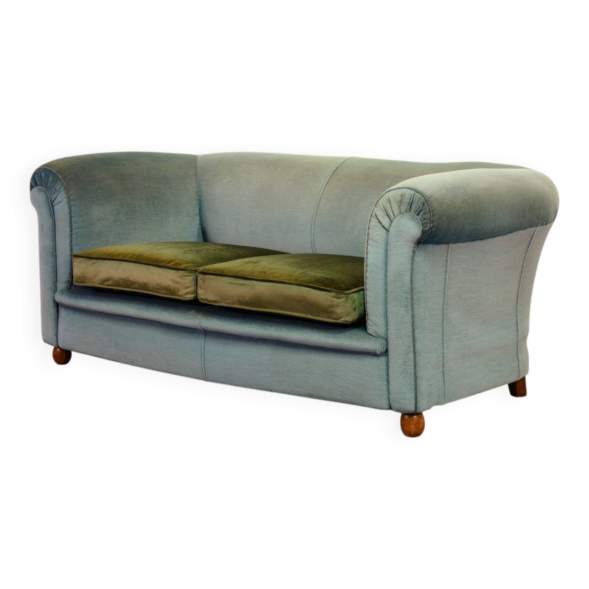 Chesterfield Duotone 2-Seat Sofa in Frosted Blue & Green Velvet 1950s
