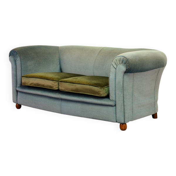 Canapé Chesterfield 2 places en velours bleu givré et vert, années 1950 — Beyit