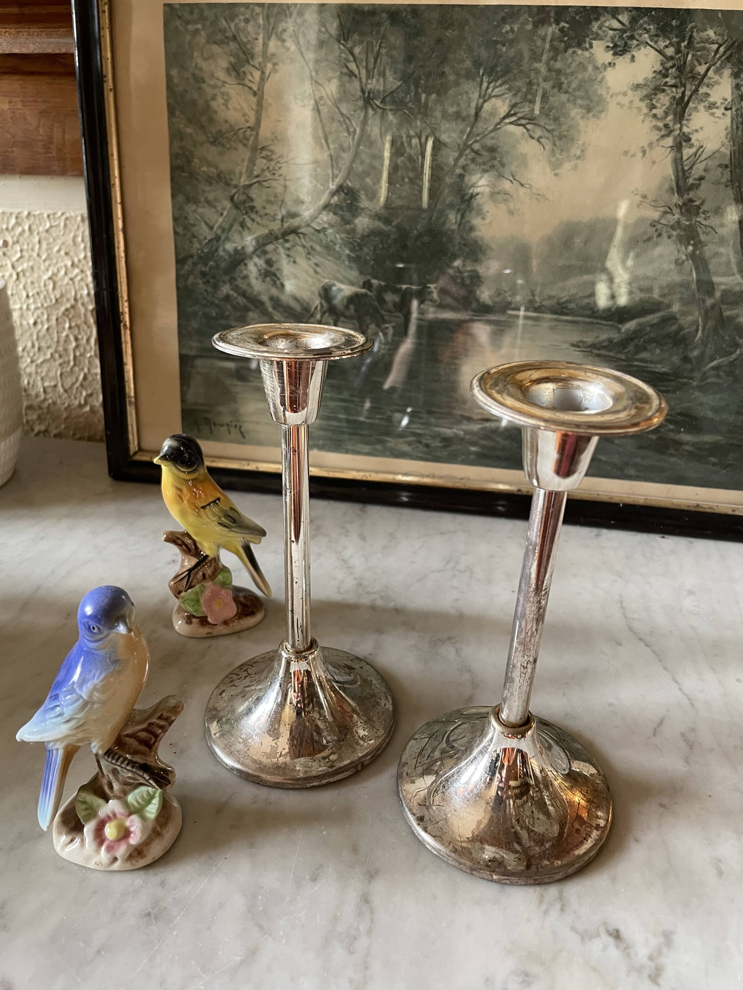 Vintage candle holders in silver metal West Germany