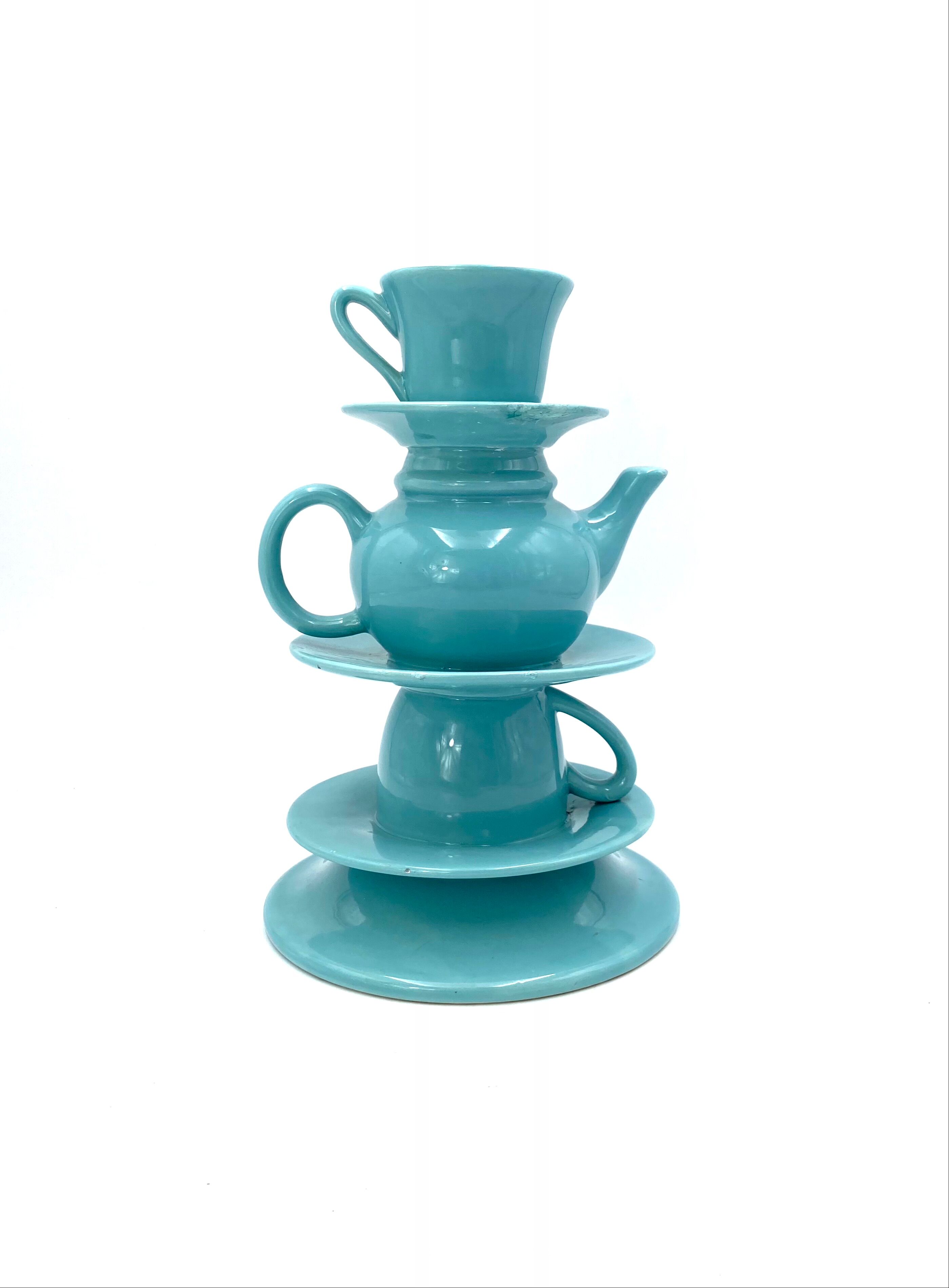 Blue tea cups stack vase, italy 1980s