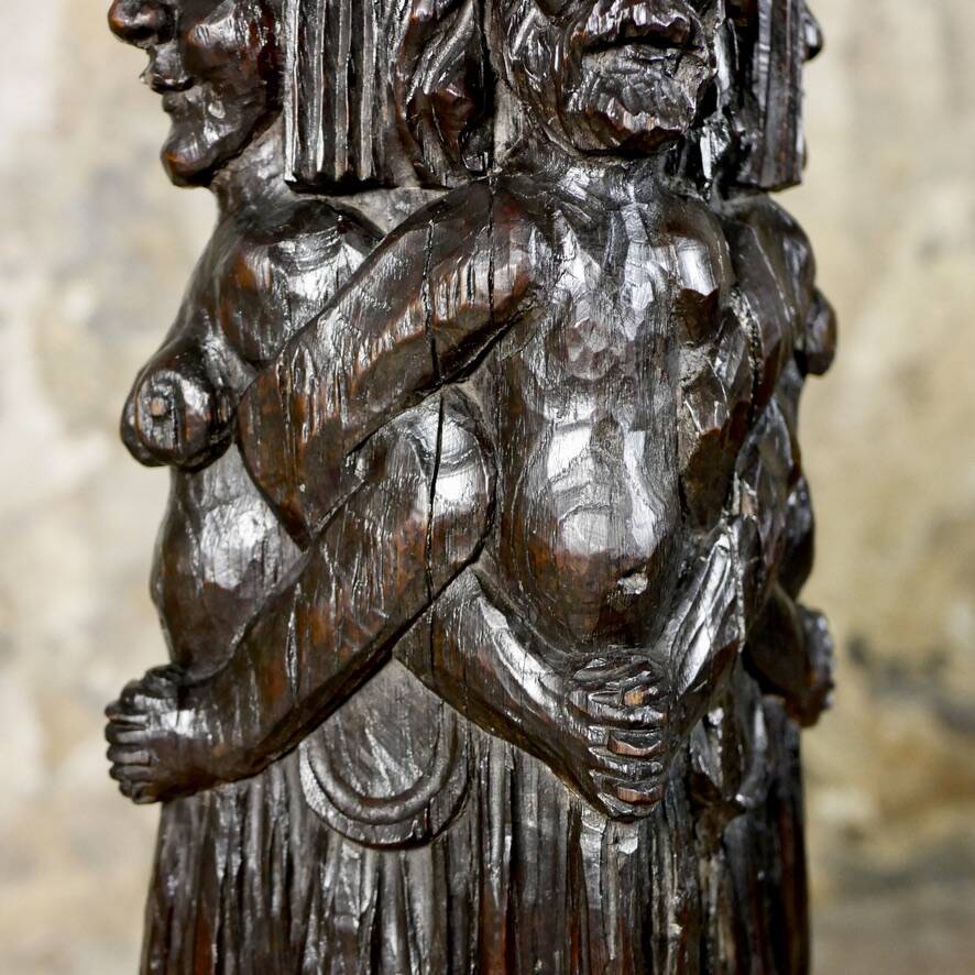 Adam and Eve wooden pedestal, religious art