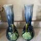 Pair of vases in slipware with Art Nouveau floral decoration.