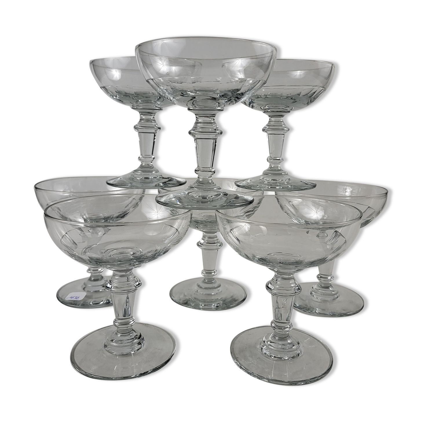 Set of 8 glass champagne glasses XIXth