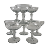 Set of 8 glass champagne glasses XIXth