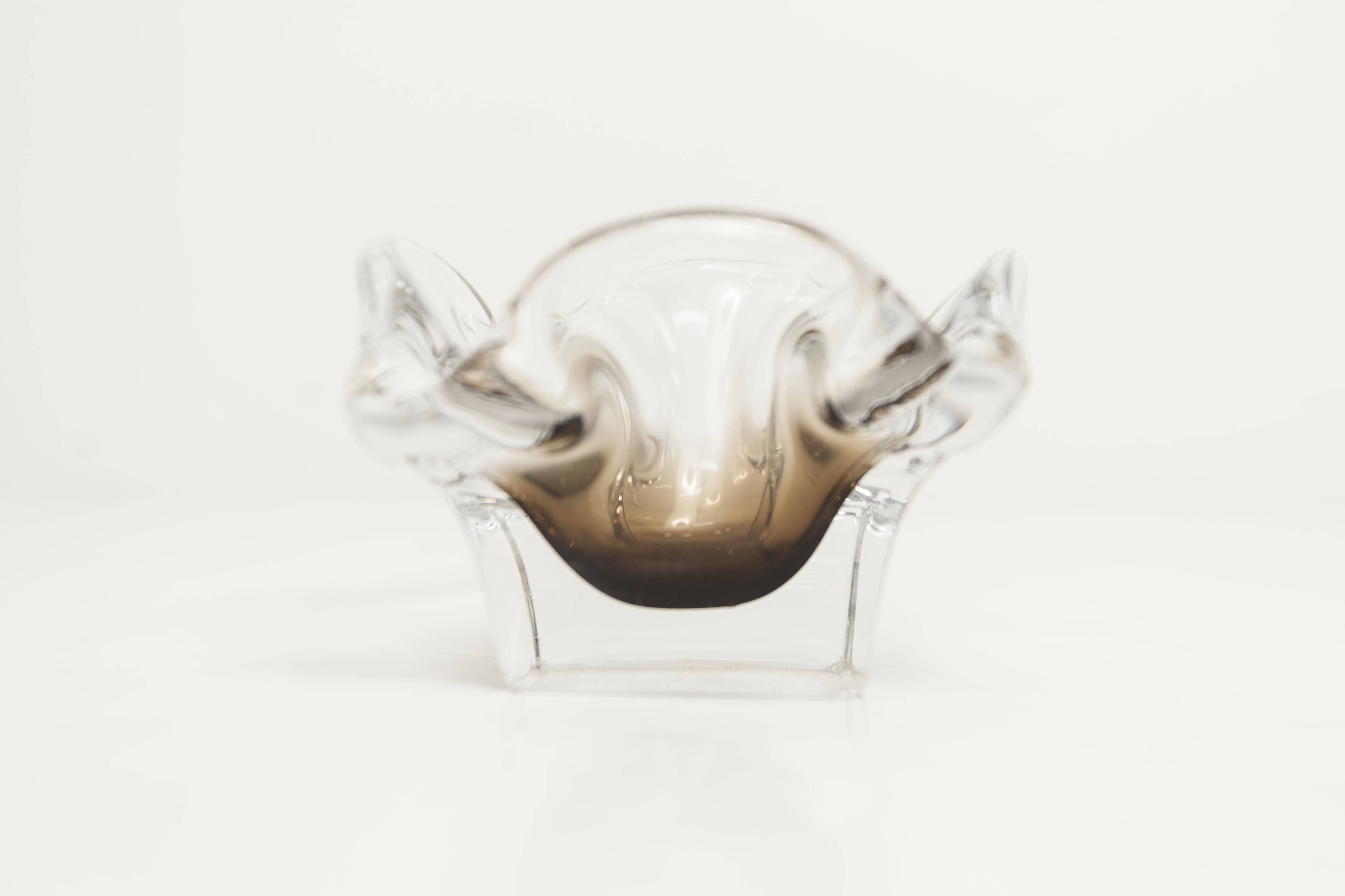 Cendrier murano carré 1960 transparent et marron
