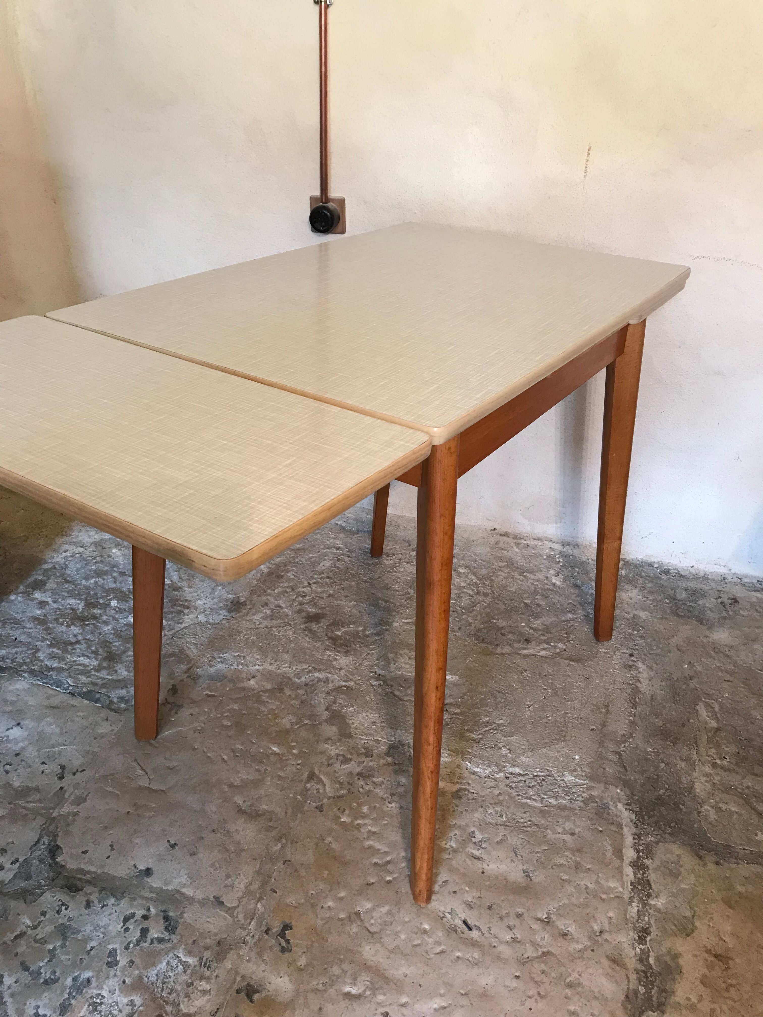 Kitchen table 1960's with extensions, formica and base wood compass
