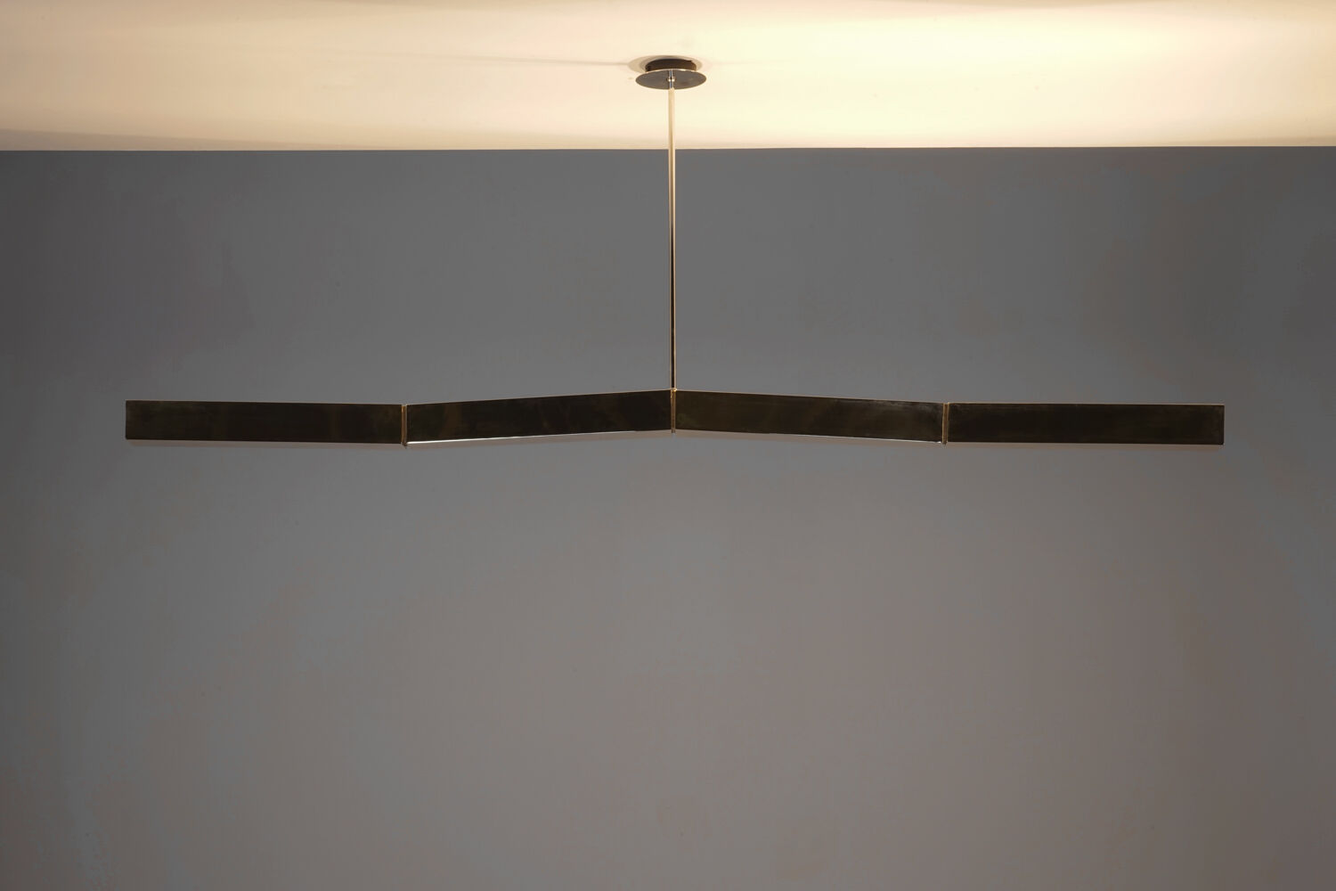 Postmodern hanging lamp in golden metal circa 1980