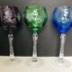 Set of six colored cut crystal wine glasses