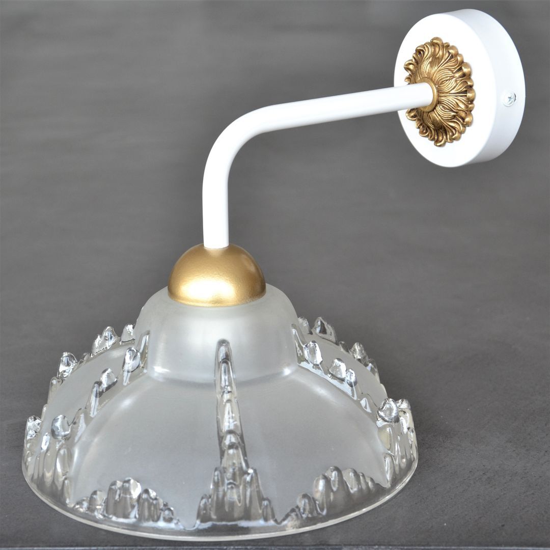 Art Nouveau glass wall lamp - white and gold finishes
