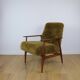Armchair 'Lis', 1970s brown vintage khaki / olive long hair Rudy boucle design Henryk Lis - 2 pieces available