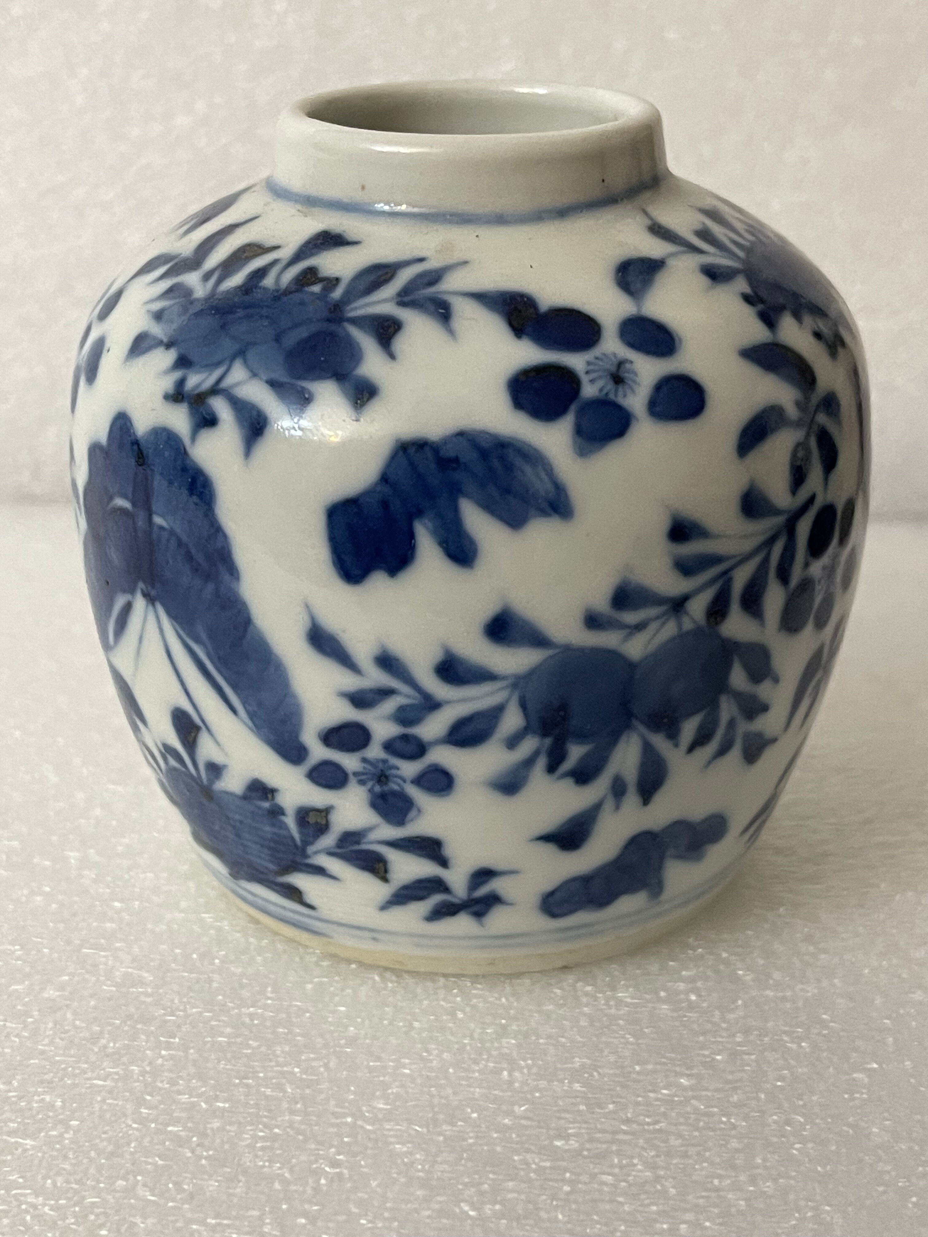 China blue white pot with butterfly bird décor nineteenth signature 4 characters