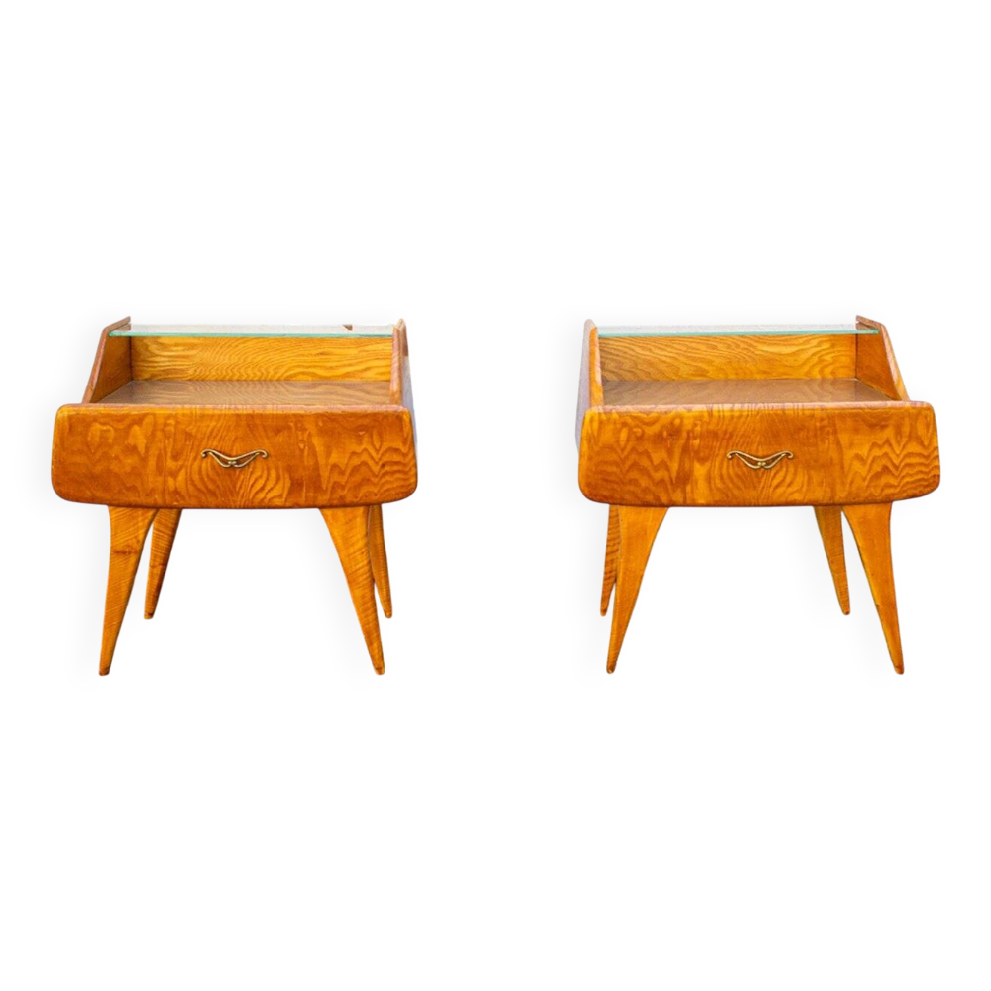 2 tables de chevet en bois et verre, Italie, années 1950