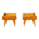Vintage wooden and glass bedside tables, Italy, 1950s, set of 2.