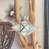 Vintage frosted glass and brass star pendant light