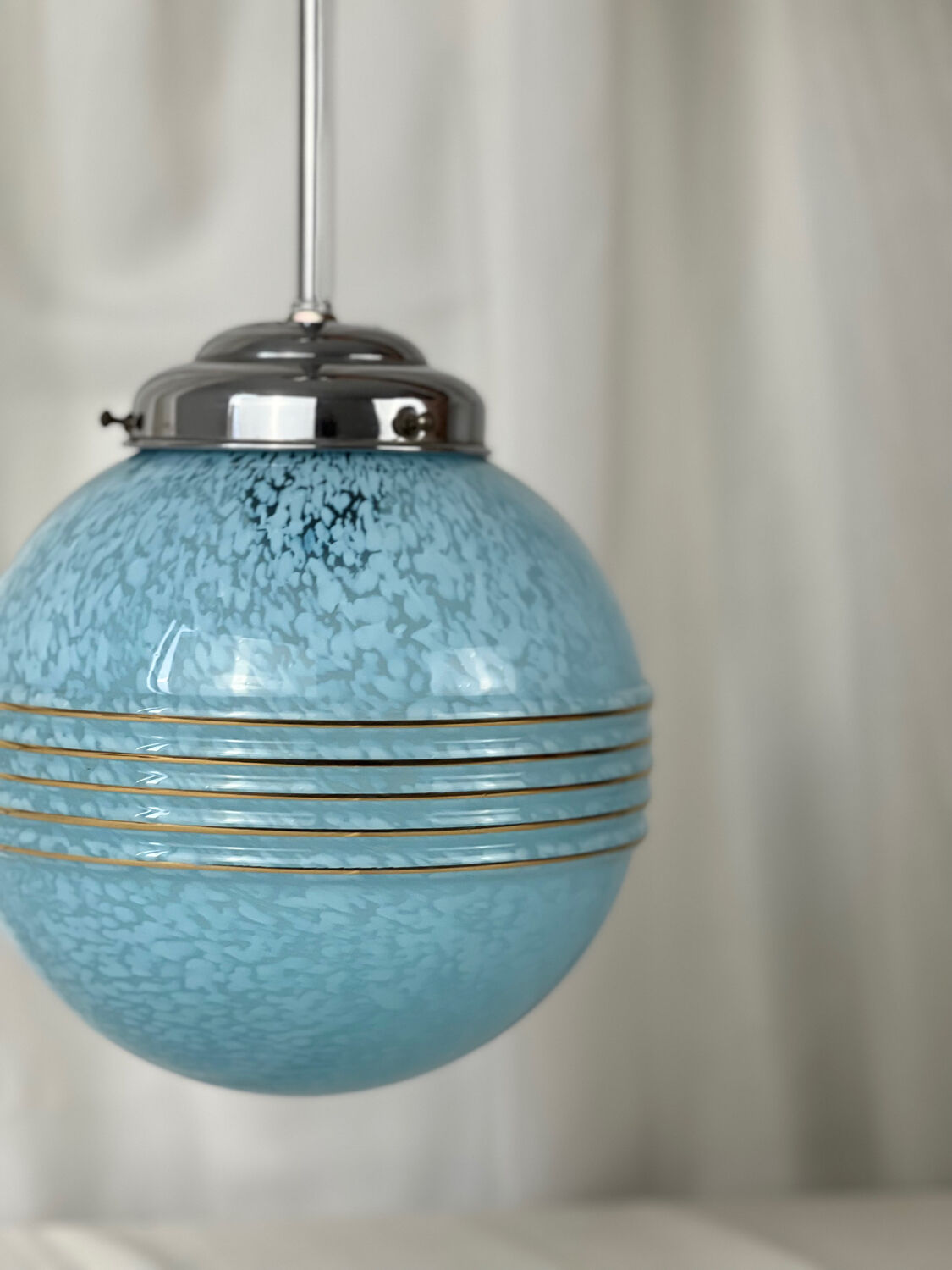Clichy blue glass globe chandelier 1950 - 1960