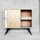 Mid-century Tall Vintage Ash Cabinet with Hand-painted Pattern, 1960s