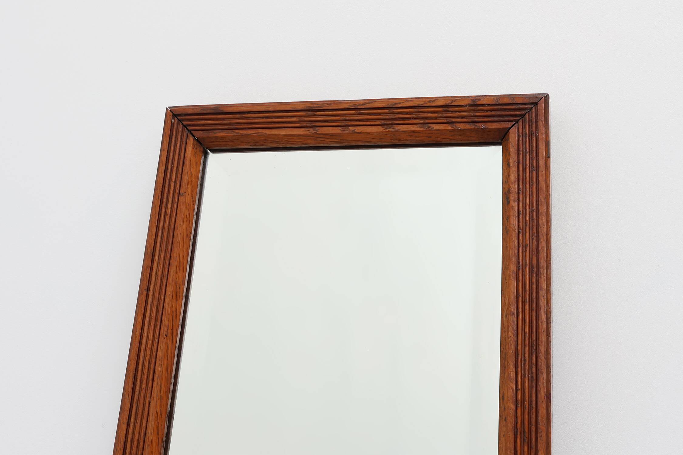 French art deco mirror with carved oak wooden frame, ca. 1930