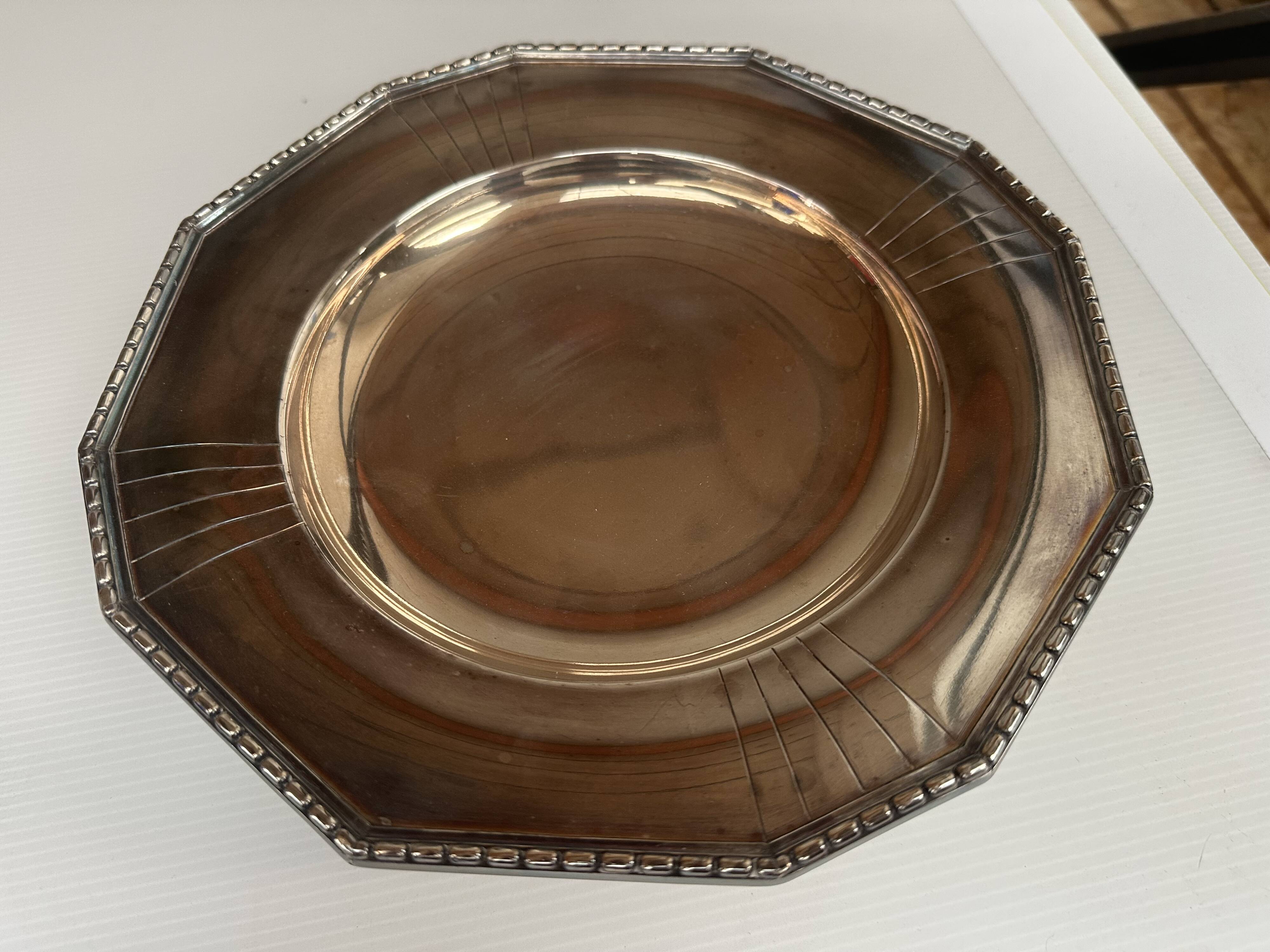Art Deco Silver Metal Centerpiece - Octagonal Shape