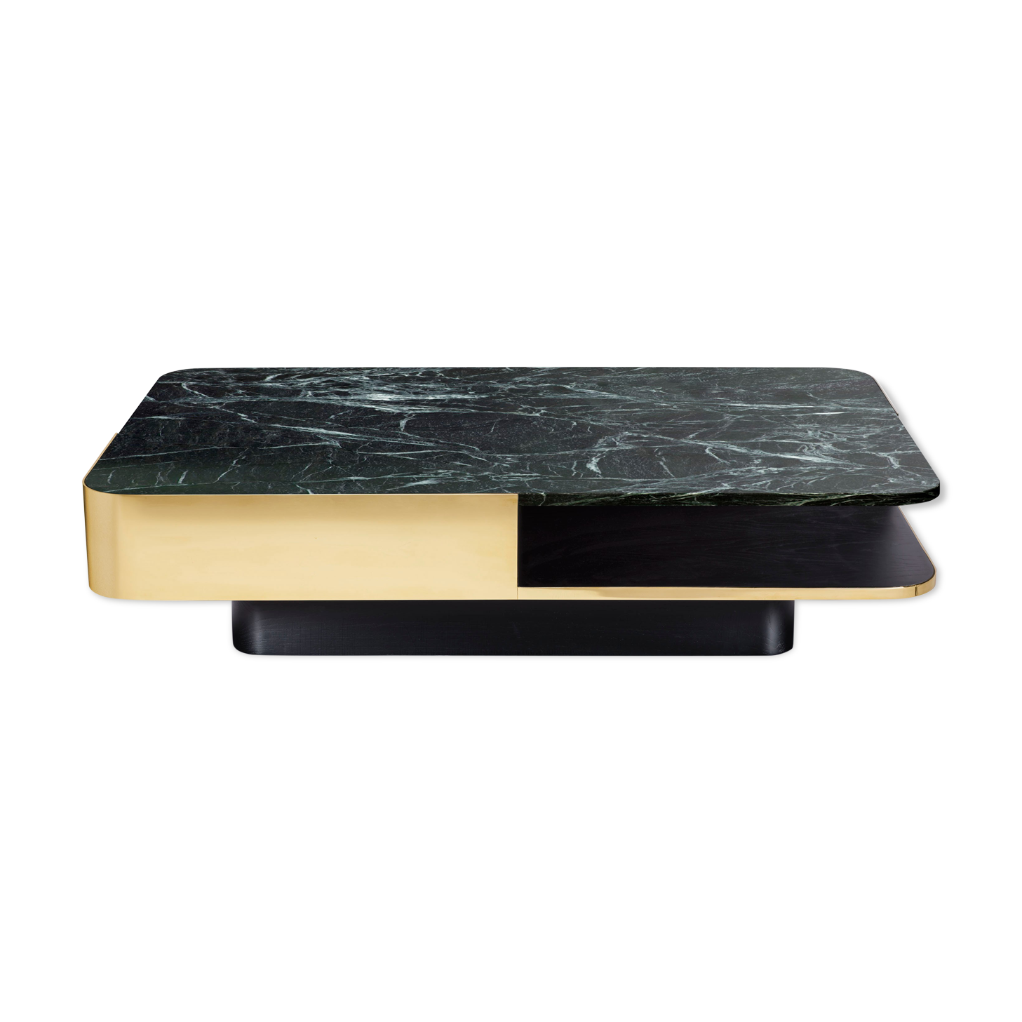 Coffee table lounge marble green brass wide