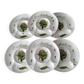6 Assiettes à artichauts en porcelaine L'Hirondelle