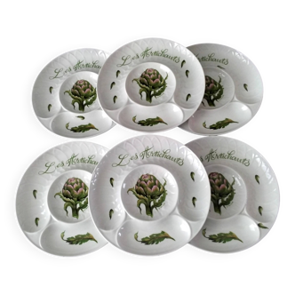 6 artichoke plates in porcelain L'Hirondelle