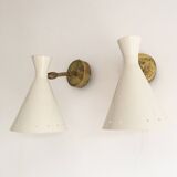 Set of three Italian wall lights in brass and lacquered iron, 1950s design