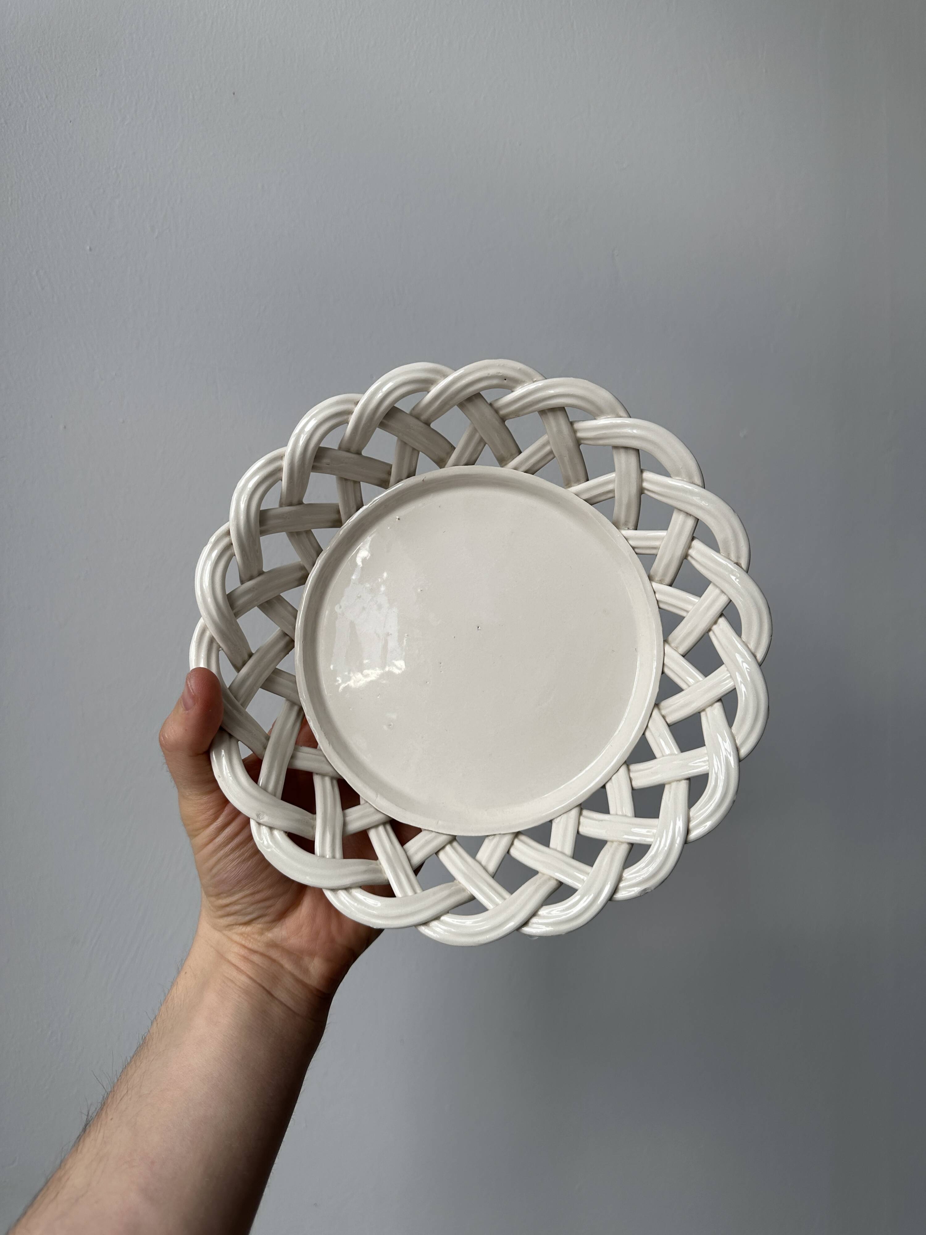 Woven white ceramic basket