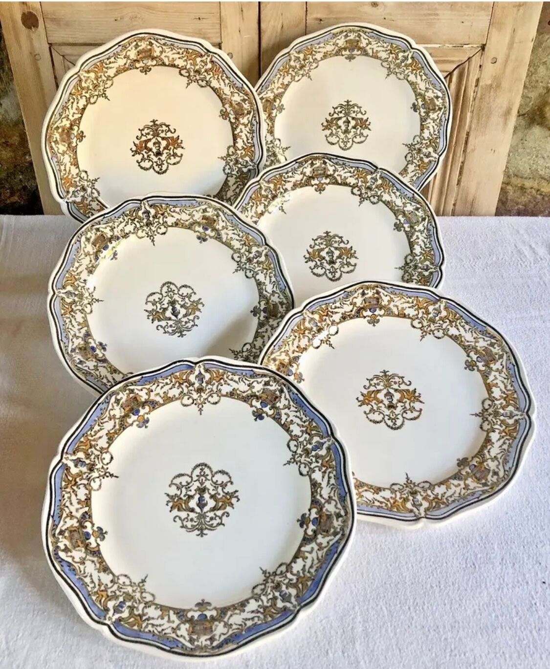 6 flat plates Gien Dionysos the children at the press 1938 1960