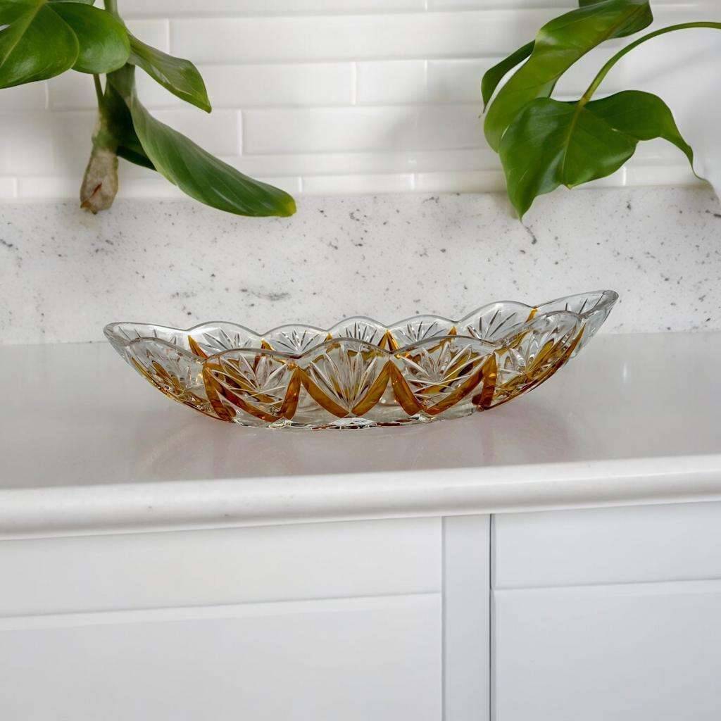 Vintage amber color / glass crystal bowl / dish