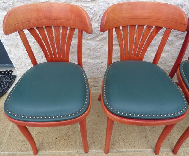 6 professional bar bistro chairs with green imitation seats in their patinas