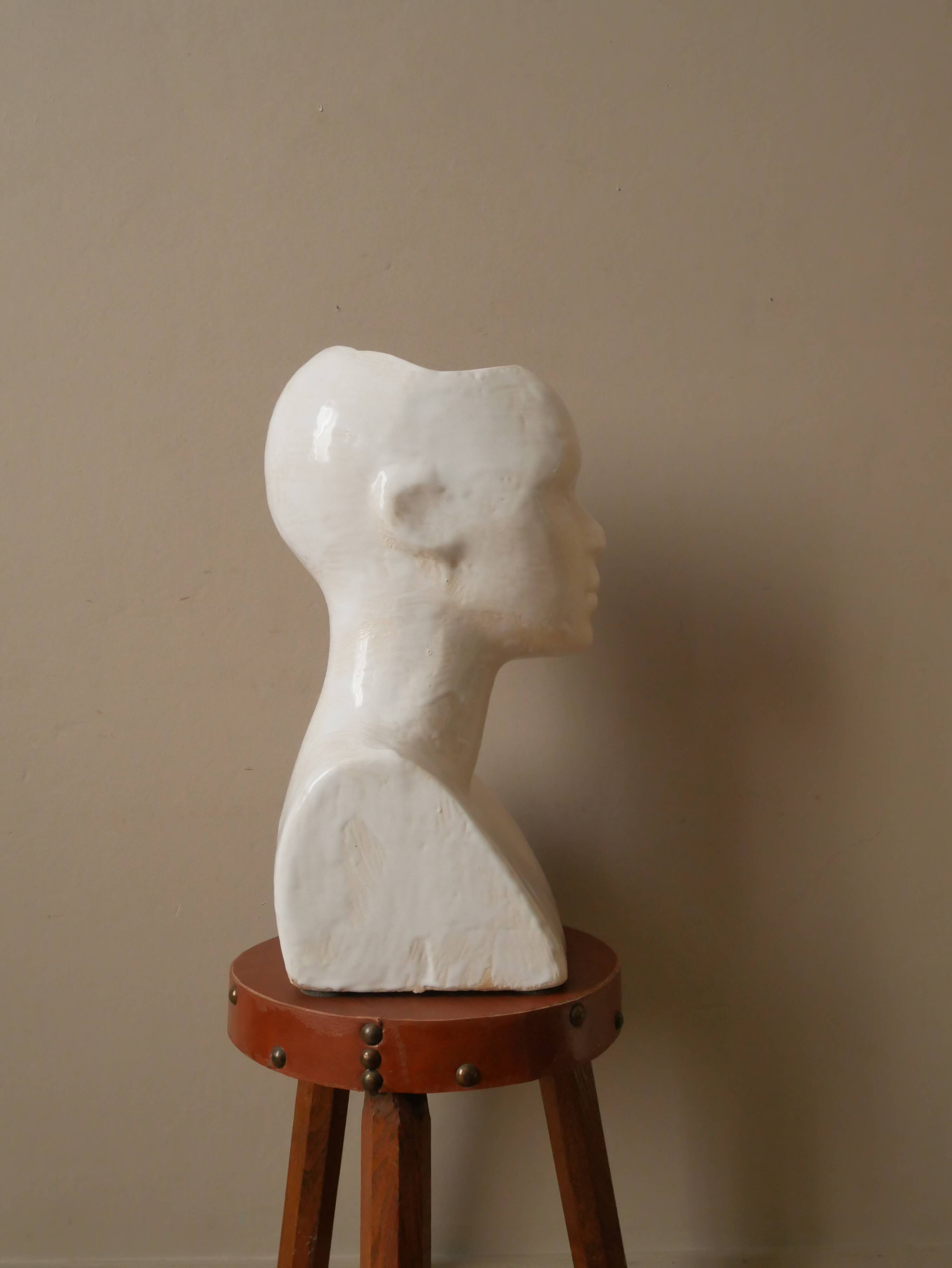 Vintage design vase 70s enamelled ceramic bust sculpture head face