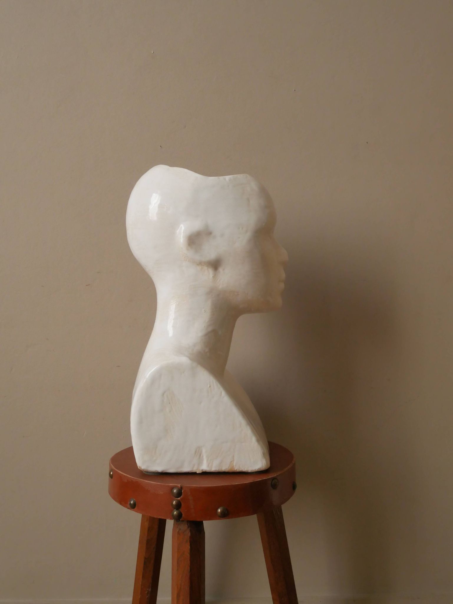 Vintage design vase 70s enamelled ceramic bust sculpture head face
