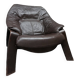 Brutalist brown Leather low Lounge Chair, Norway 1970s