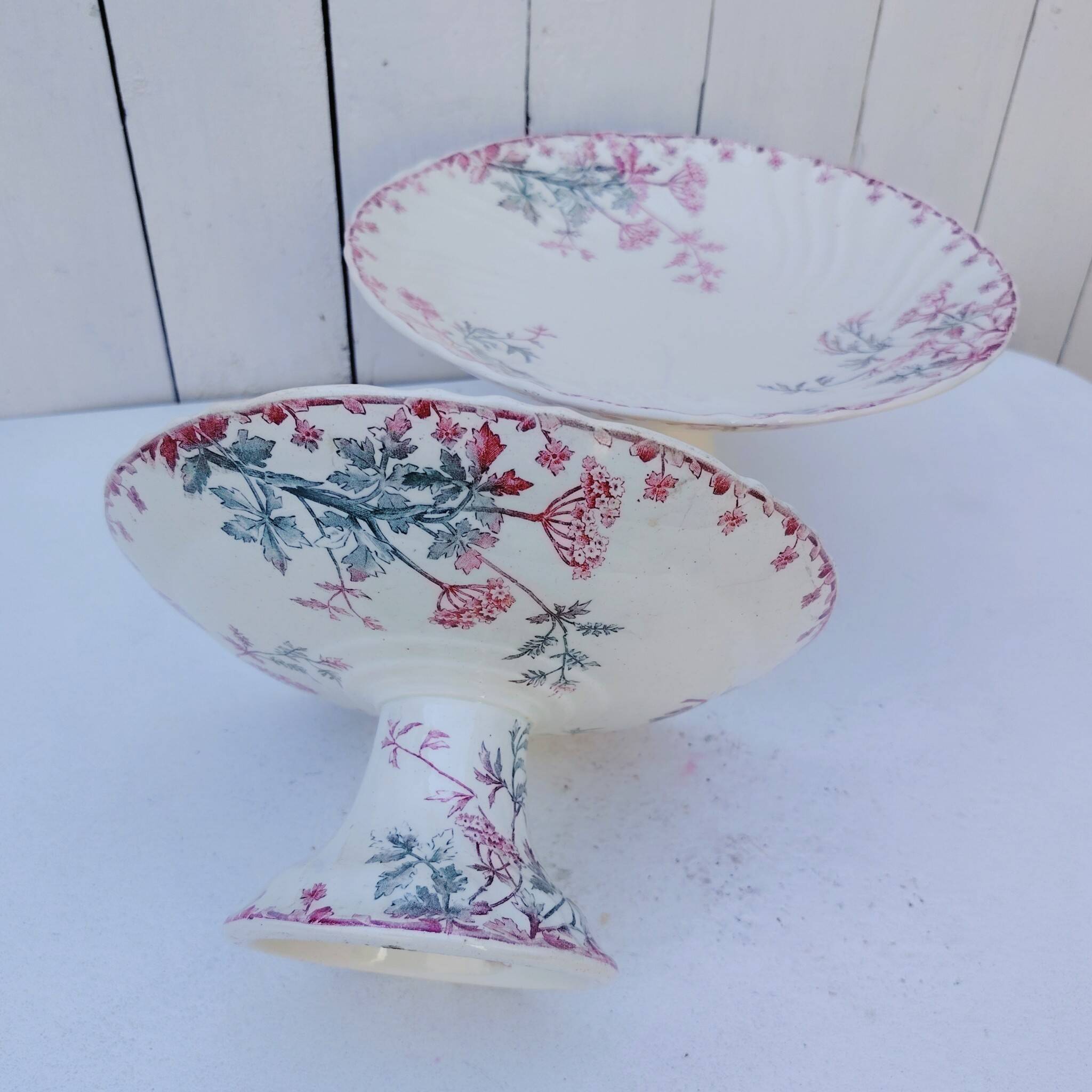 Paire de compotiers, faïence Longwy, modèle été