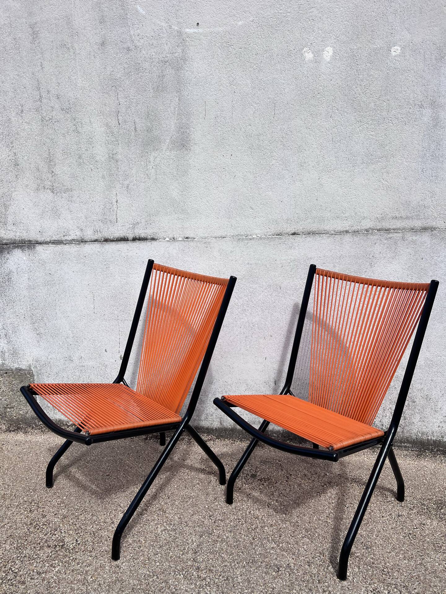 Paire Chaises pliantes scoubidou 1970's