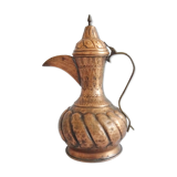 Copper jug with lid and brass handle, large copper jug with relief