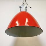Large Red Painted Industrial Factory Lamp from Elektrosvit, 1960s