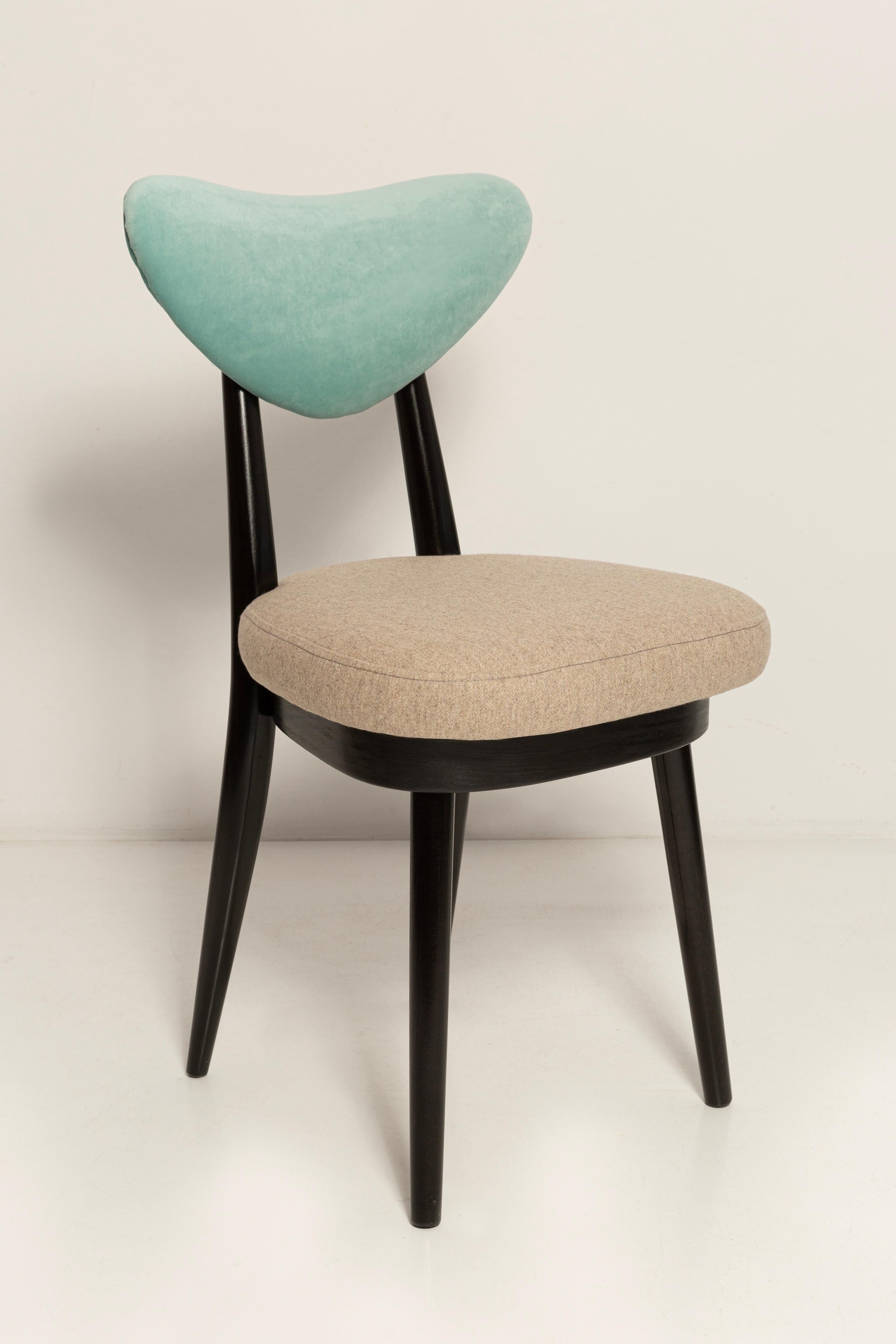 Beige and green mixed wool heart-shaped chair, mid-century, Europe, 1960s.